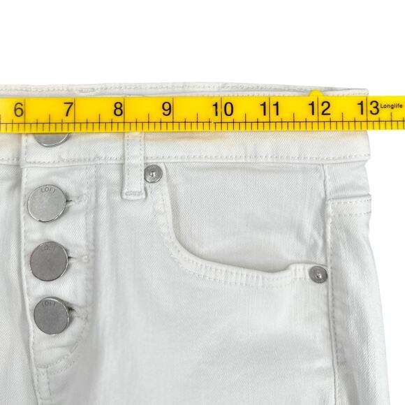 LOFT White High Waisted Button Fly Skinny Fit Crop Jeans Pants Size 00 / 24 - Picture 6 of 8